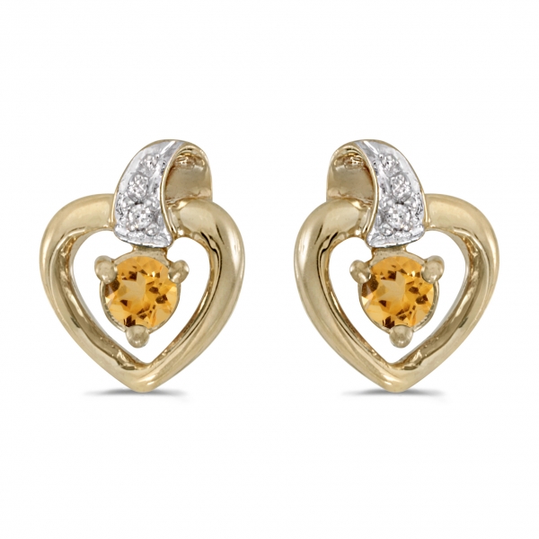 14k Yellow Gold Round Citrine And Diamond Heart Earrings Davidson Jewelers East Moline, IL