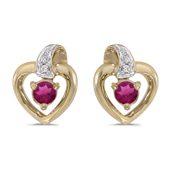 14k Yellow Gold Round Rhodolite Garnet And Diamond Heart Earrings Davidson Jewelers East Moline, IL