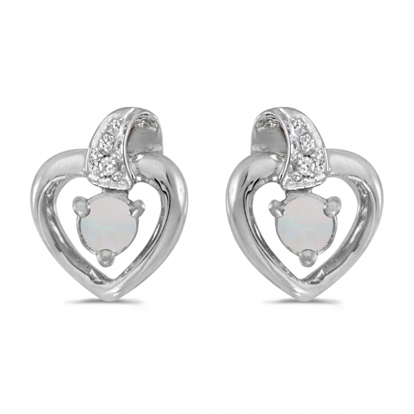 14k White Gold Round Opal And Diamond Heart Earrings Davidson Jewelers East Moline, IL