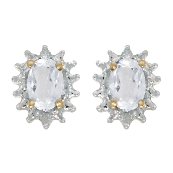 10k Yellow Gold Oval White Topaz And Diamond Earrings 10k Yellow Gold Oval White Topaz And Diamond Earrings