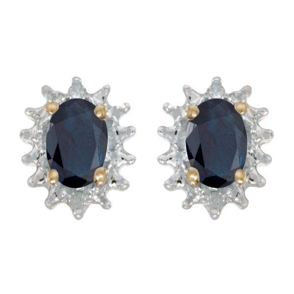 10k Yellow Gold Oval Sapphire And Diamond Earrings Davidson Jewelers East Moline, IL