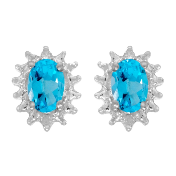 10k Yellow Gold Oval Blue Topaz And Diamond Earrings Davidson Jewelers East Moline, IL