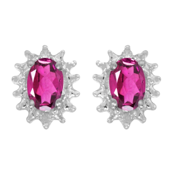 10k White Gold Oval Pink Topaz And Diamond Earrings Davidson Jewelers East Moline, IL