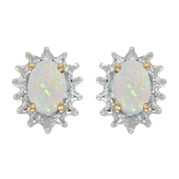 14k Yellow Gold Oval Opal And Diamond Earrings Davidson Jewelers East Moline, IL