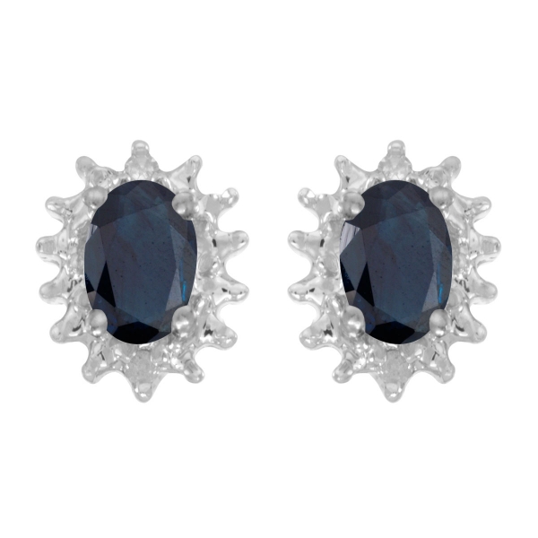 14k White Gold Oval Sapphire And Diamond Earrings Davidson Jewelers East Moline, IL