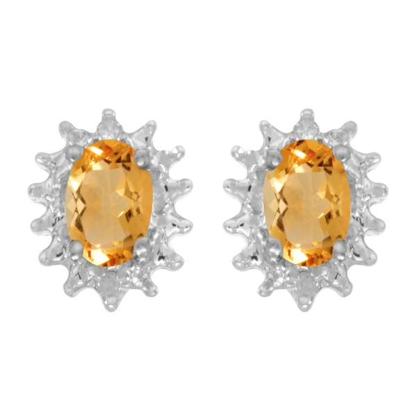 14k White Gold Oval Citrine And Diamond Earrings Davidson Jewelers East Moline, IL