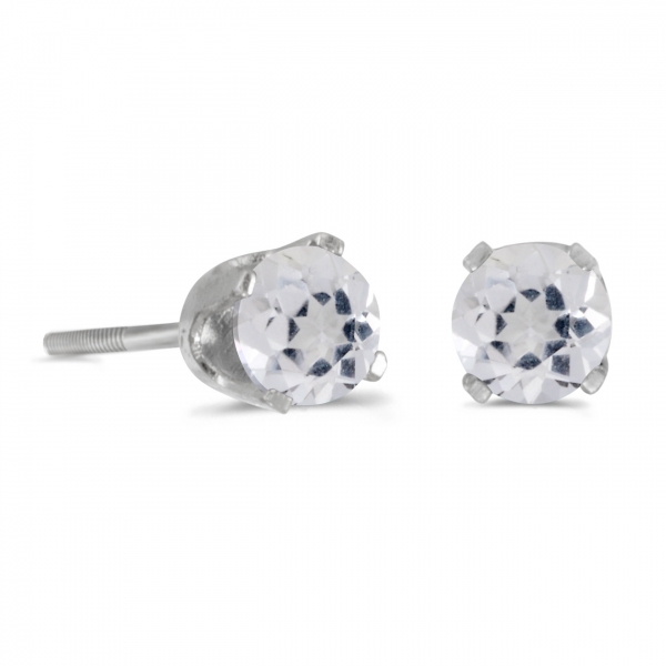 4 mm Round White Topaz Screw-back Stud Earrings in 14k White Gold Davidson Jewelers East Moline, IL
