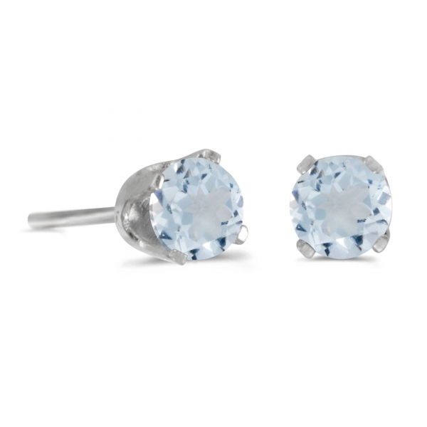 4 mm Round Aquamarine Stud Earrings in Sterling Silver Davidson Jewelers East Moline, IL