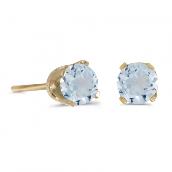 4 mm Round Aquamarine Stud Earrings in 14k Yellow Gold Davidson Jewelers East Moline, IL