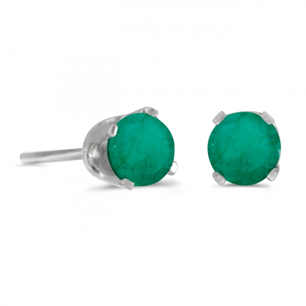 4 mm Round Emerald Stud Earrings in 14k White Gold Davidson Jewelers East Moline, IL