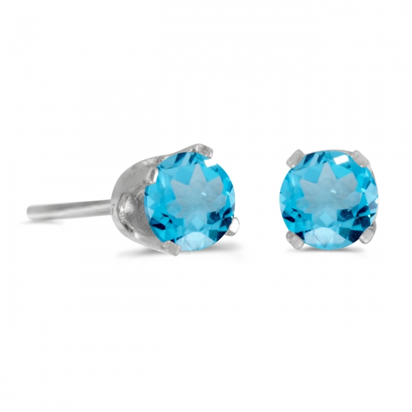 4 mm Round Blue Topaz Stud Earrings in 14k White Gold Davidson Jewelers East Moline, IL