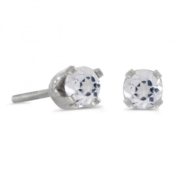 3 mm Petite Round White Topaz Screw-back Stud Earrings in 14k White Gold Davidson Jewelers East Moline, IL