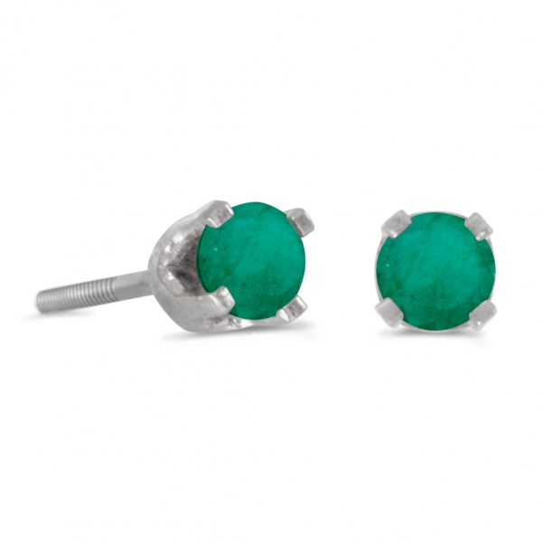 3 mm Petite Round Emerald Screw-back Stud Earrings in 14k White Gold Davidson Jewelers East Moline, IL
