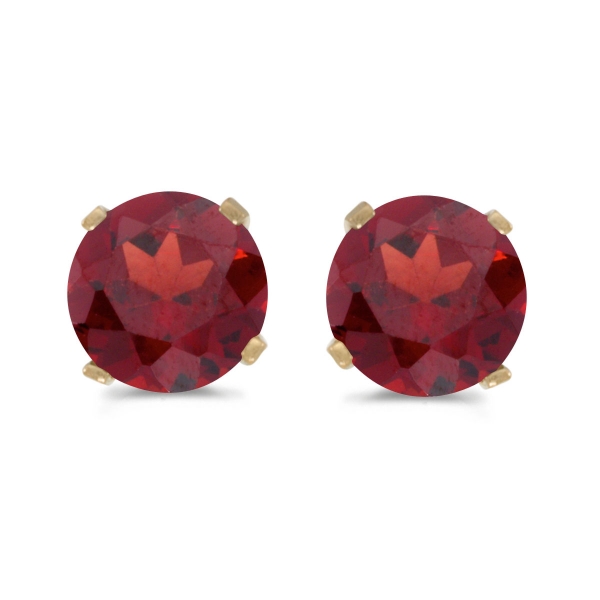 5 mm Natural Round Garnet Stud Earrings Set in 14k Yellow Gold Davidson Jewelers East Moline, IL