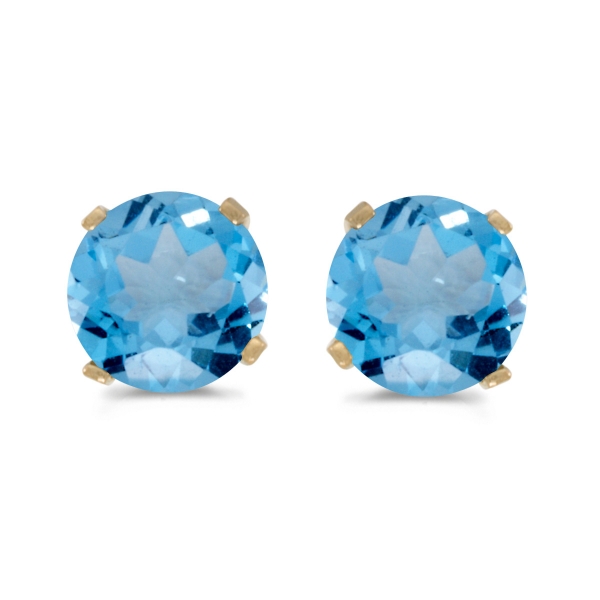 5 mm Natural Round Blue Topaz Stud Earrings Set in 14k Yellow Gold Davidson Jewelers East Moline, IL
