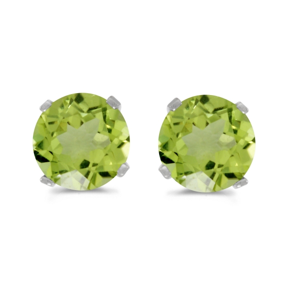 1.50 Carat 7 x 5 MM 14k Gold Oval Green Peridot Solitaire Stud Earrings with Post with Friction Back ctw