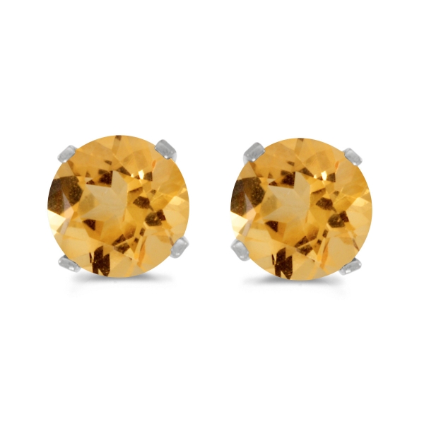 5 mm Natural Round Citrine Stud Earrings Set in 14k White Gold Davidson Jewelers East Moline, IL