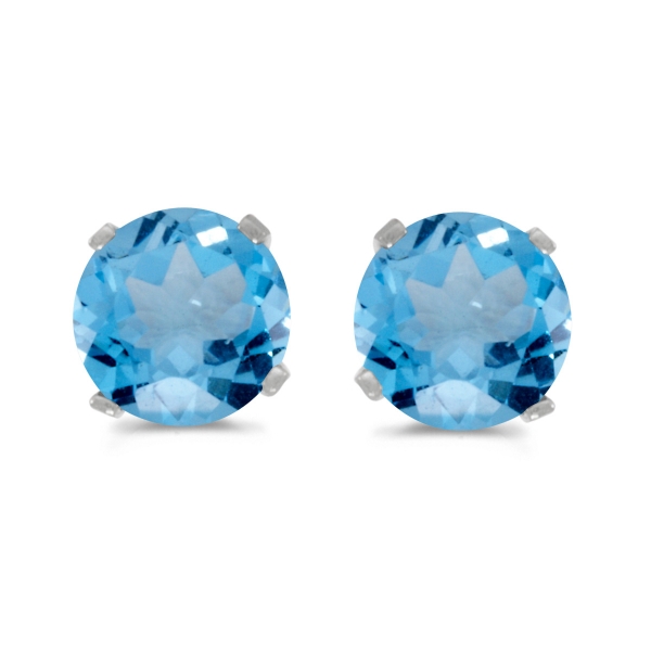 5 mm Natural Round Blue Topaz Stud Earrings Set in 14k White Gold Davidson Jewelers East Moline, IL