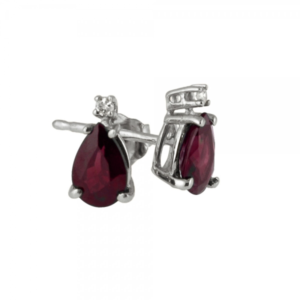 14k White Gold  Pear Shaped Ruby And Diamond Earrings Davidson Jewelers East Moline, IL