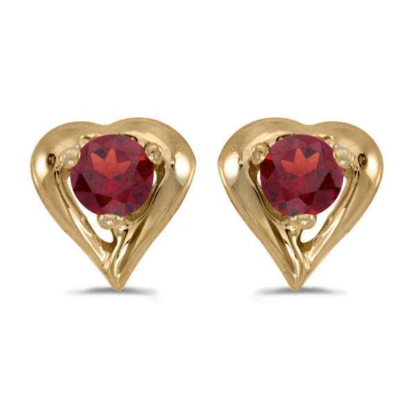 10k Yellow Gold Round Garnet Heart Earrings Davidson Jewelers East Moline, IL