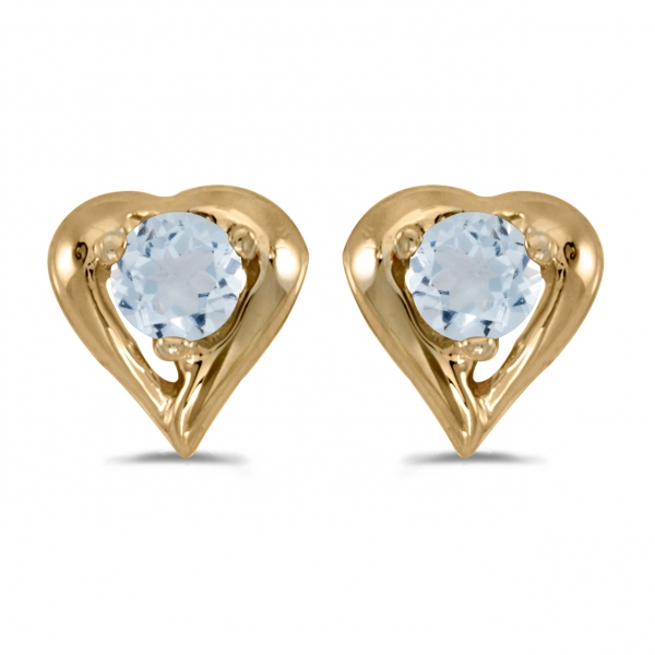 10k Yellow Gold Round Aquamarine Heart Earrings Davidson Jewelers East Moline, IL