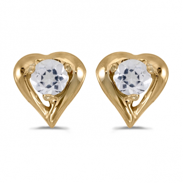 10k Yellow Gold Round White Topaz Heart Earrings Davidson Jewelers East Moline, IL