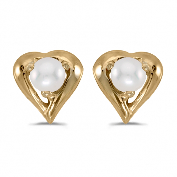 10k Yellow Gold Freshwater Cultured Pearl Heart Earrings Davidson Jewelers East Moline, IL