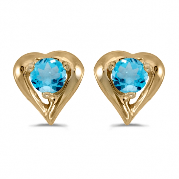 10k Yellow Gold Round Blue Topaz Heart Earrings Davidson Jewelers East Moline, IL