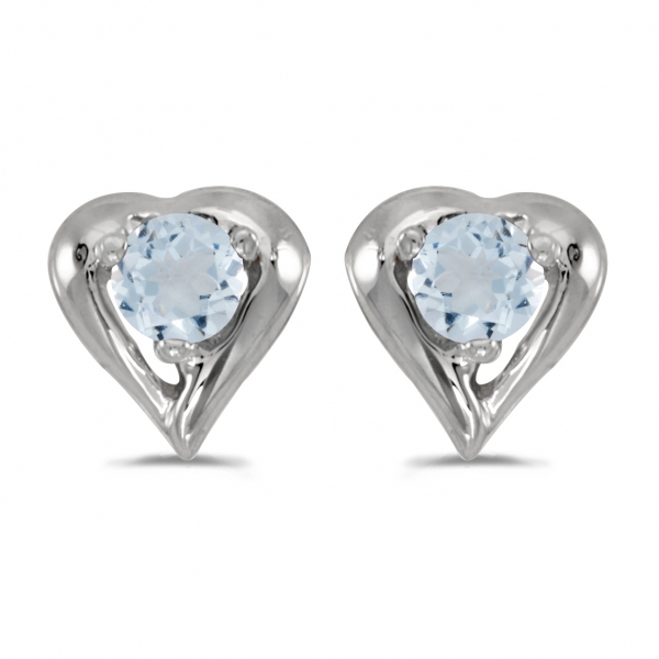 10k White Gold Round Aquamarine Heart Earrings Davidson Jewelers East Moline, IL