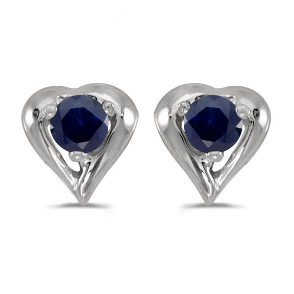 10k White Gold Round Sapphire Heart Earrings Davidson Jewelers East Moline, IL