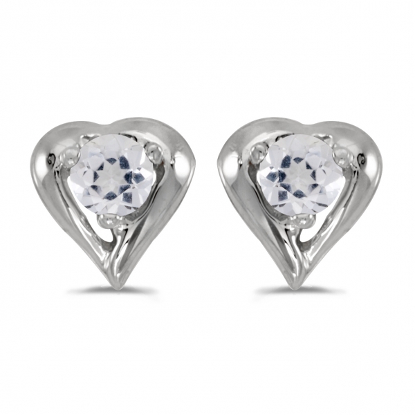 14k White Gold Round White Topaz Heart Earrings Davidson Jewelers East Moline, IL