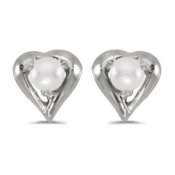 14k White Gold Freshwater Cultured Pearl Heart Earrings Davidson Jewelers East Moline, IL
