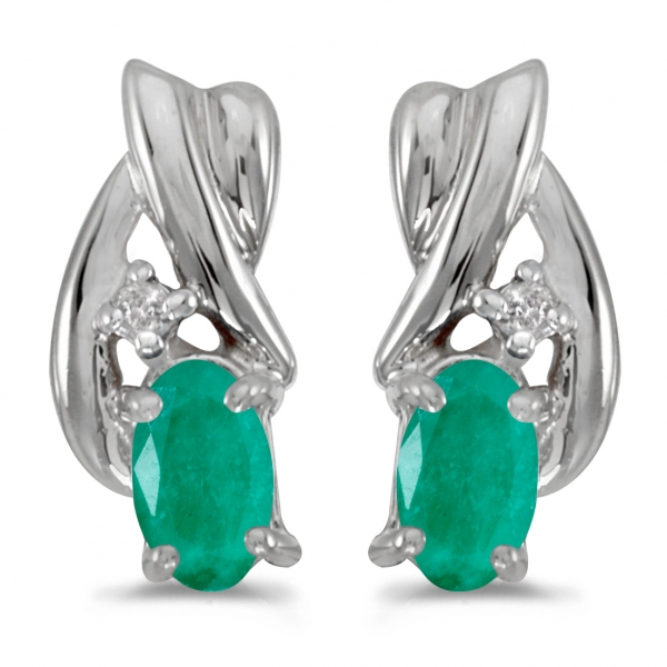 10k White Gold Oval Emerald And Diamond Earrings Davidson Jewelers East Moline, IL