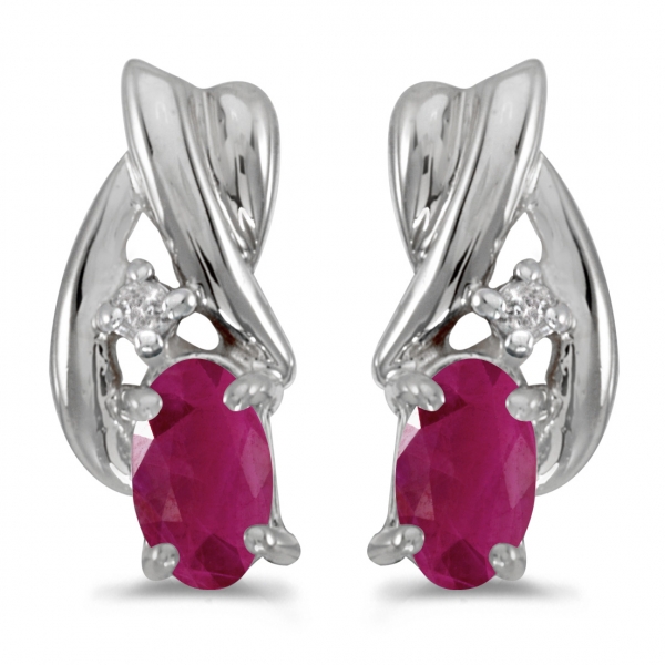 10k White Gold Oval Ruby And Diamond Earrings Davidson Jewelers East Moline, IL