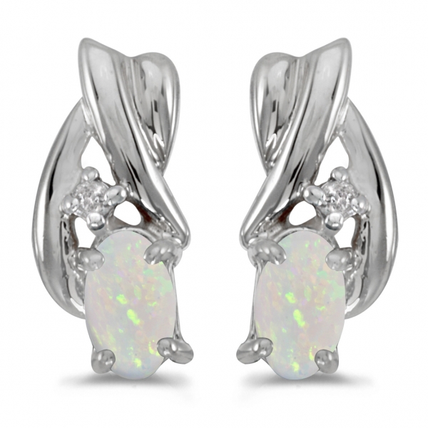 10k White Gold Oval Opal And Diamond Earrings Davidson Jewelers East Moline, IL