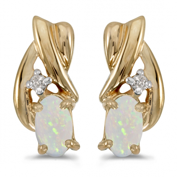 14k Yellow Gold Oval Opal And Diamond Earrings Davidson Jewelers East Moline, IL