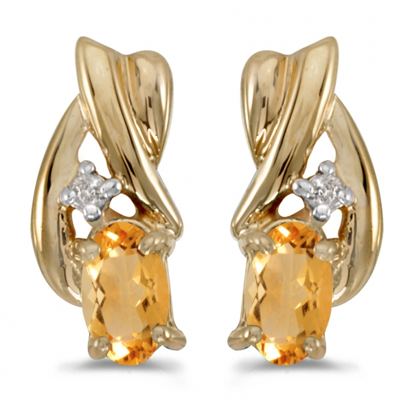 14k Yellow Gold Oval Citrine And Diamond Earrings Davidson Jewelers East Moline, IL