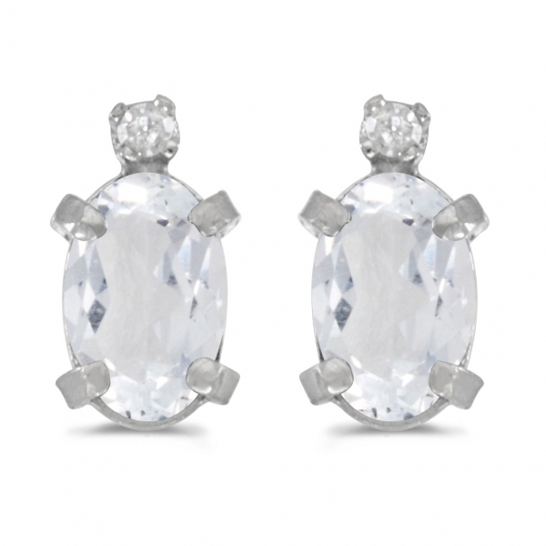 Sterling Silver Oval White Topaz and Diamond Earrings Davidson Jewelers East Moline, IL