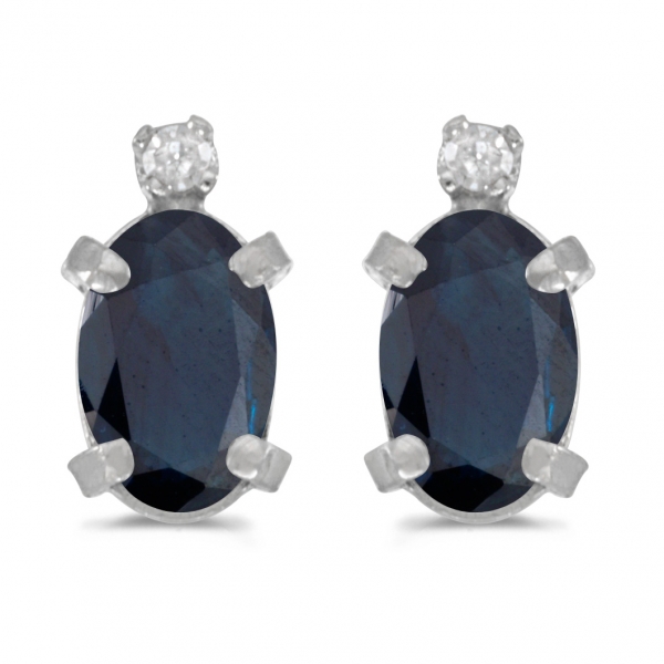 Sterling Silver Oval Sapphire and Diamond Earrings Davidson Jewelers East Moline, IL