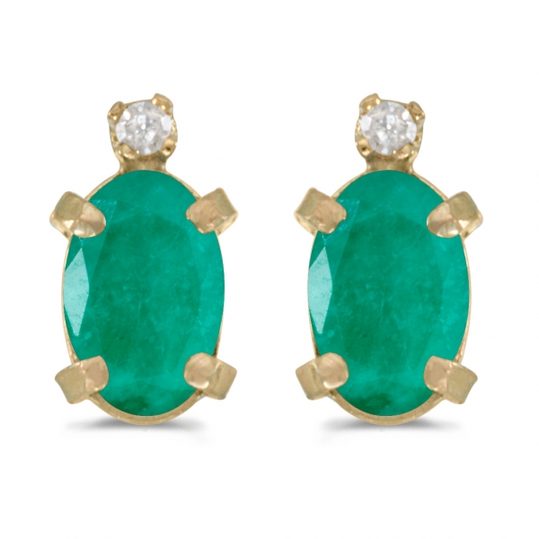 14k Yellow Gold Oval Emerald And Diamond Earrings Davidson Jewelers East Moline, IL