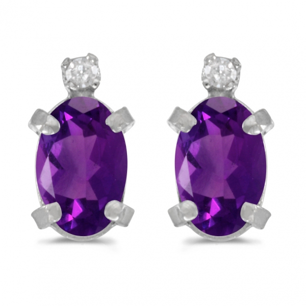 14k White Gold Oval Amethyst And Diamond Earrings Davidson Jewelers East Moline, IL