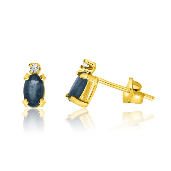 14K Yellow Gold Oval Sapphire and Diamond Earrings Davidson Jewelers East Moline, IL
