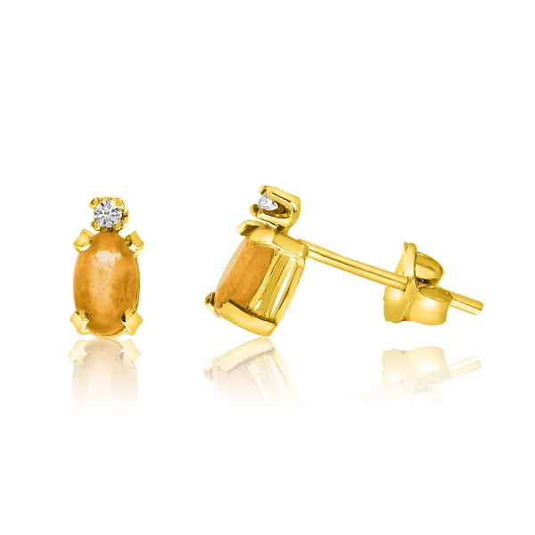 14K Yellow Gold Oval Citrine and Diamond Earrings Davidson Jewelers East Moline, IL