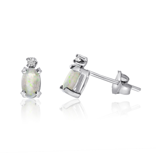 14K White Gold Oval Opal and Diamond Earrings Davidson Jewelers East Moline, IL