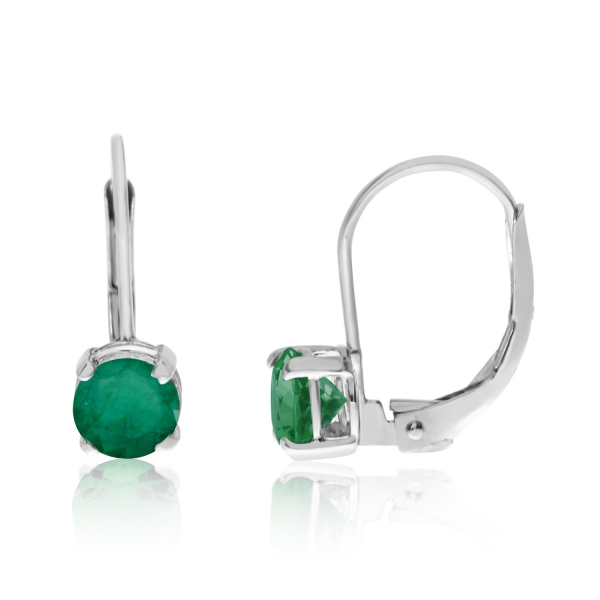 14k White Gold 5mm Emerald Leverback Earrings Davidson Jewelers East Moline, IL