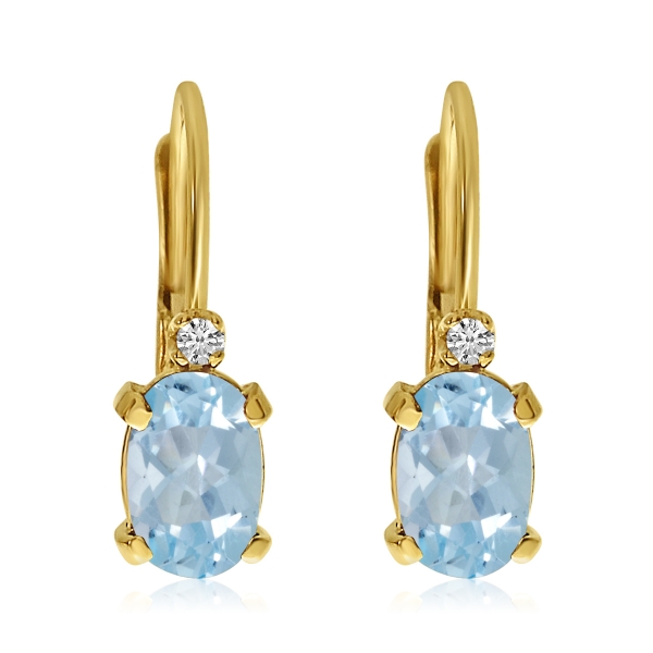 14k Yellow Gold Oval Aquamarine and Diamond Leverback Earrings Davidson Jewelers East Moline, IL