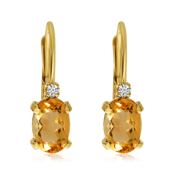 14k Yellow Gold Oval Citrine and Diamond Leverback Earrings Davidson Jewelers East Moline, IL