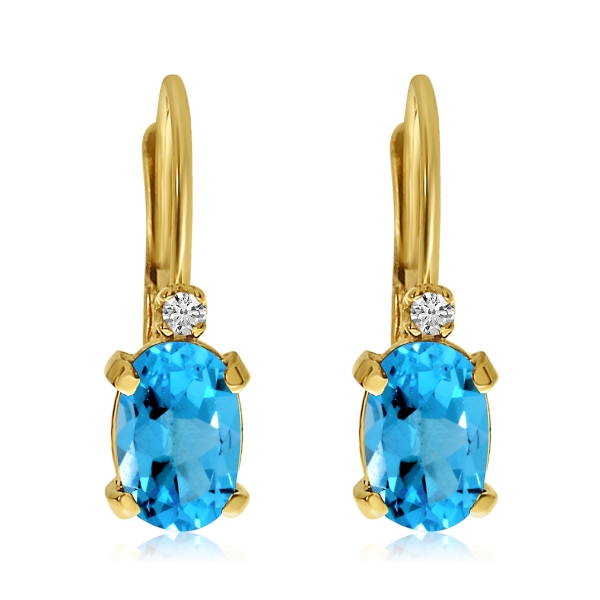 14k Yellow Gold Oval Blue Topaz and Diamond Leverback Earrings Davidson Jewelers East Moline, IL