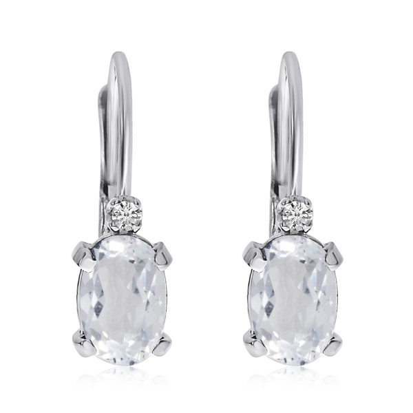 14k White Gold Oval White Topaz and Diamond Leverback Earrings Davidson Jewelers East Moline, IL