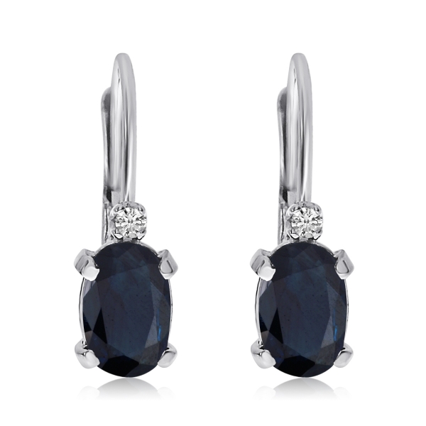14k White Gold Oval Sapphire and Diamond Leverback Earrings Davidson Jewelers East Moline, IL